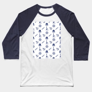 Sailing Illustrative Pattern Navy Blue Baseball T-Shirt